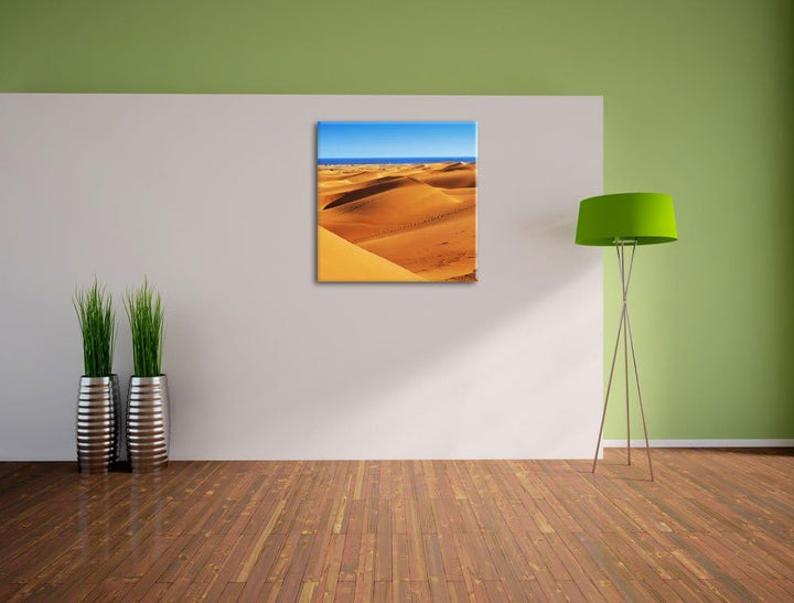Pixxprint Wüste am Meer, Format: 70x70 auf Leinwand, XXL riesige Bilder fertig gerahmt mit Keilrahme