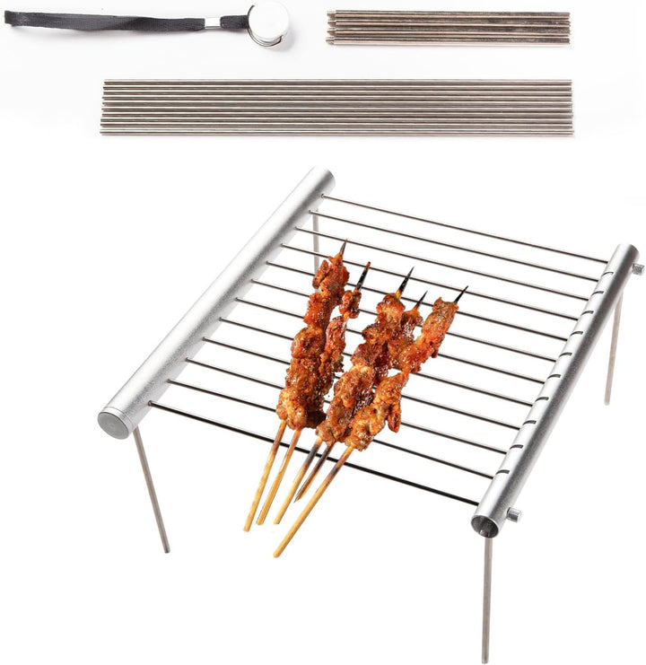 LOSMANN Tragbarer Campinggrill, Holzkohlegrill, Zerlegbarer Minigrill aus verchromten Edelstahl für