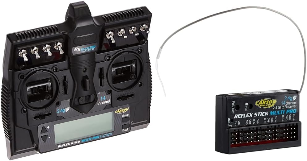 Carson 500501004 FS Reflex Stick Multi PRO LCD 2.4 GHz – 14-Kanal-Fernsteueranlage & 500501540 Model