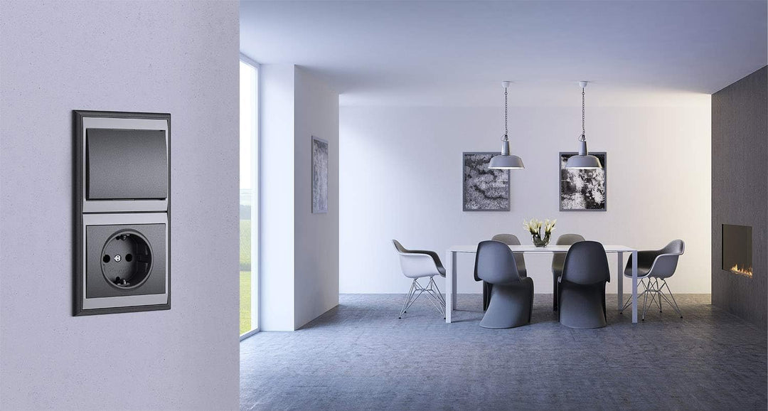 Kopp Malta anthrazit, Universal-Dimmer mit Druck-Wechsel-Schalter für LED, Phasenan- und Phasenabsch