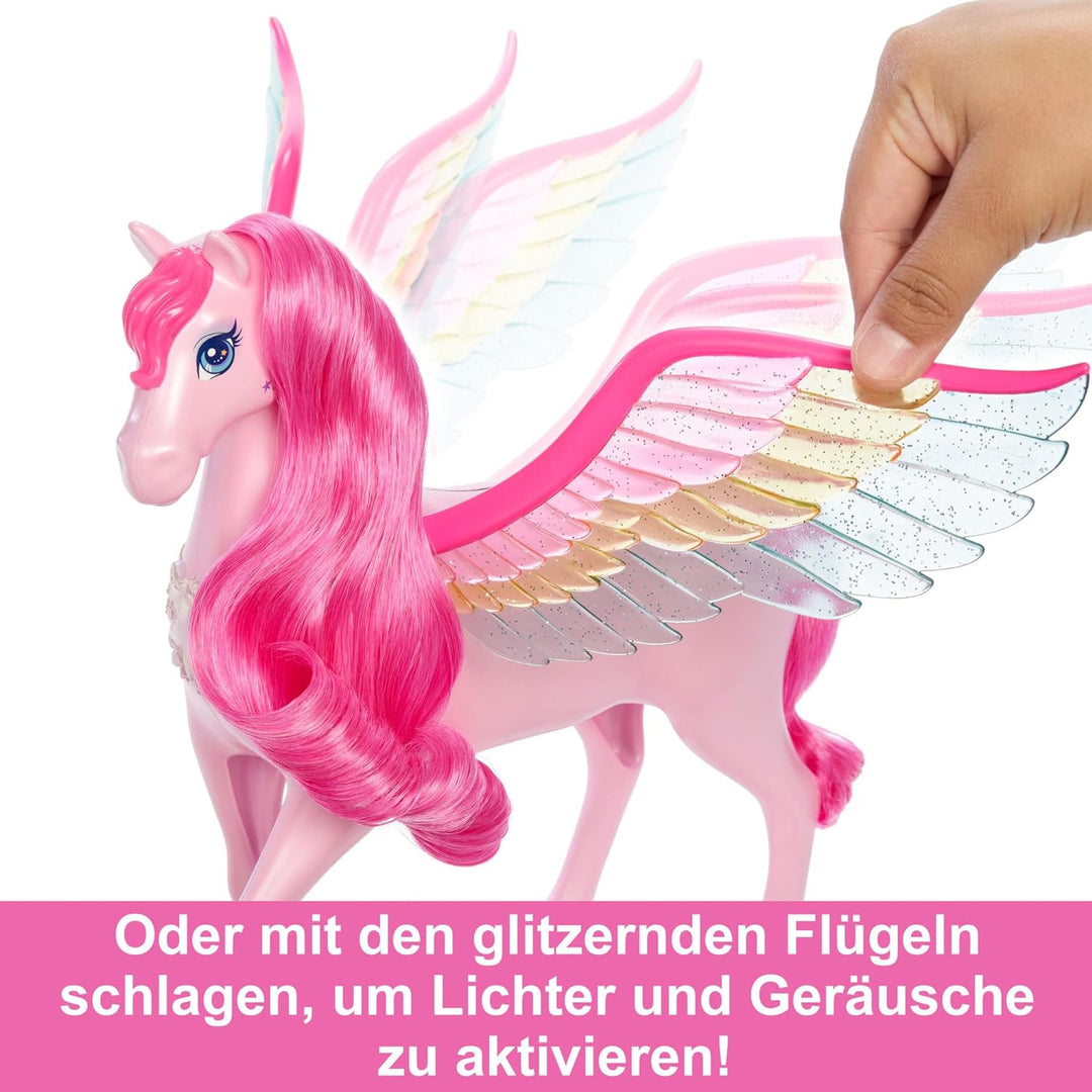 BARBIE Ein Verborgener Zauber Pegasus - Interaktives Spielzeug mit Lichtern und Geräuschen, 10 Zubeh