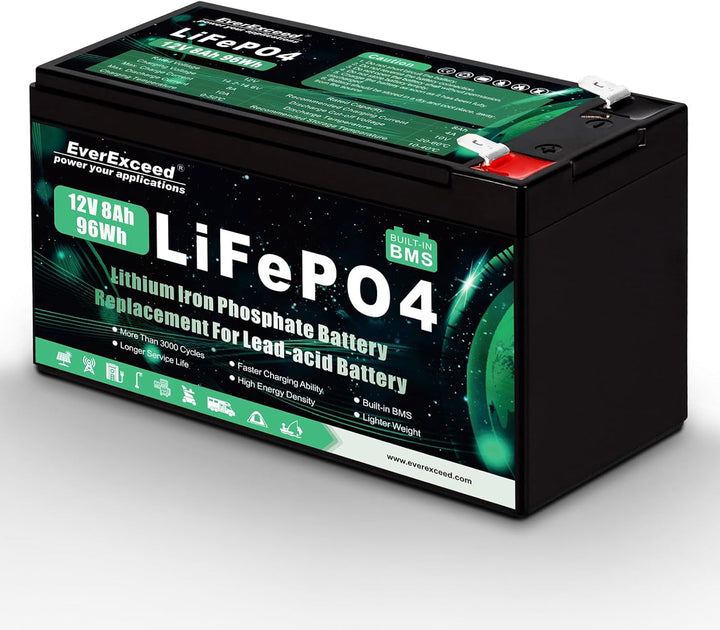 12V 8Ah Wiederaufladbare Lithium Batterie, 12v Batterie mit integriertem BMS, 3000+ Tiefe Zyklen Bat