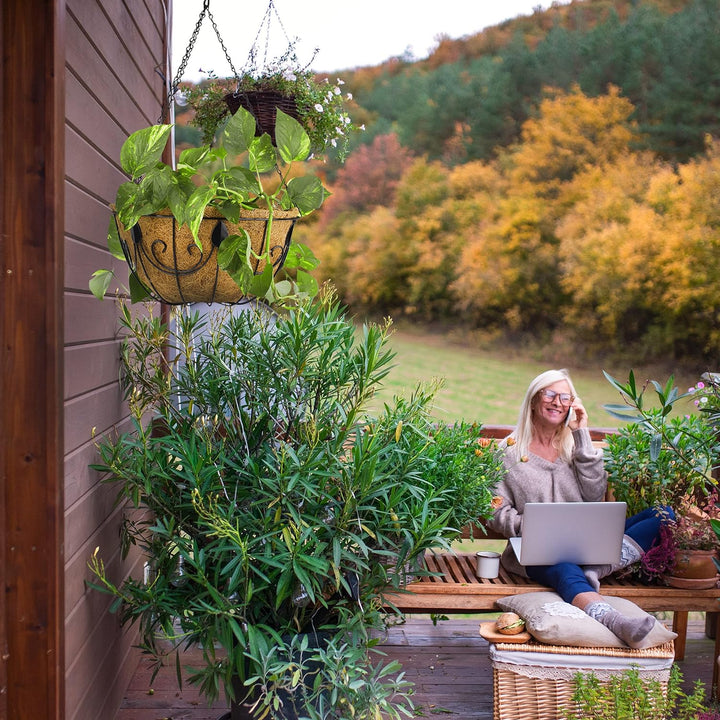 Relaxdays Hängekorb 3er Set, Kokos, Blumenampel mit Kette, 35 cm Durchmesser, je Pflanzenhalter 10 L