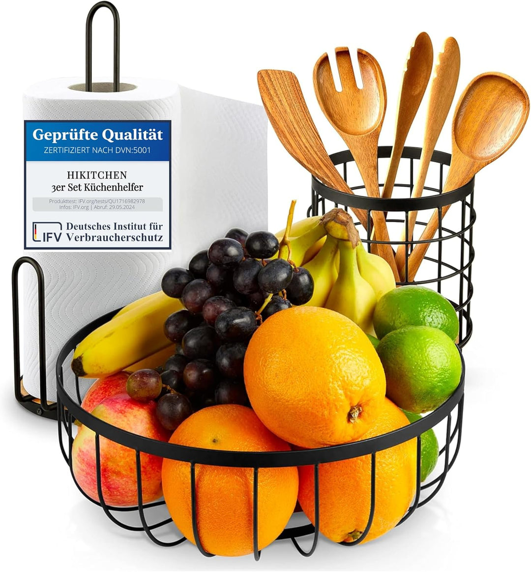 HIKITCHEN® [3er Set Obstkorb Obstschale Küchenrollenhalter Küchenutensilienhalter Utensilienhalter K