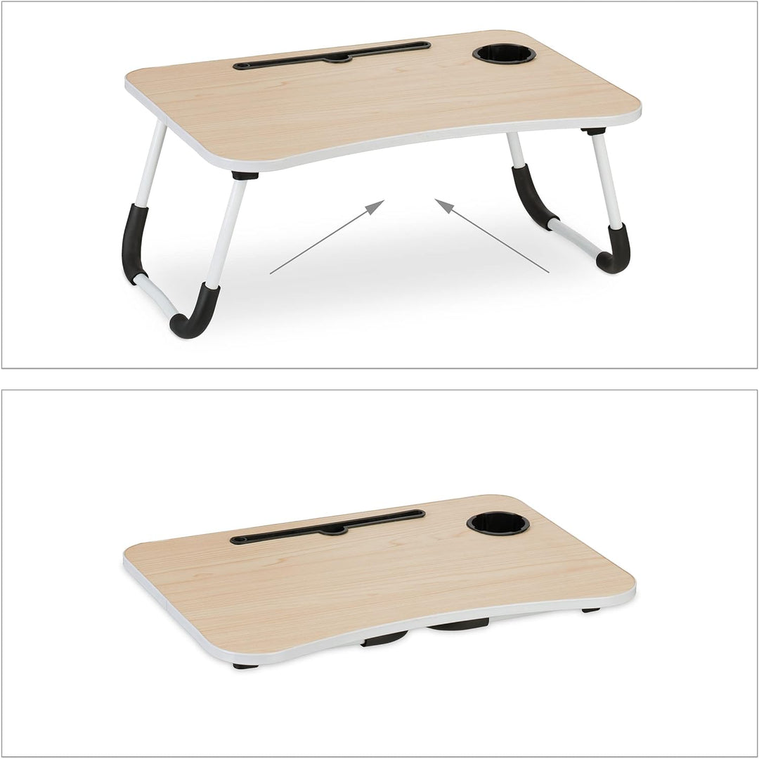 Relaxdays Laptoptisch für Couch, klappbar, Tablethalter, Getränkehalter, Betttisch, HxBxT: 26 x 63 x