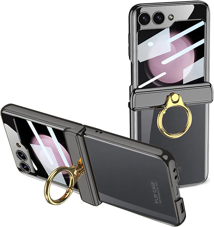CeeEee Kompatibel mit Samsung Galaxy Z Flip 5 Handyhülle Ring Ständer Transparent Bildschirmschutz H