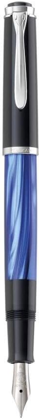 Pelikan 801874 Kolbenfüllhalter M205 Blau-Marmoriert, Feder M in Faltschachtel, Feder M