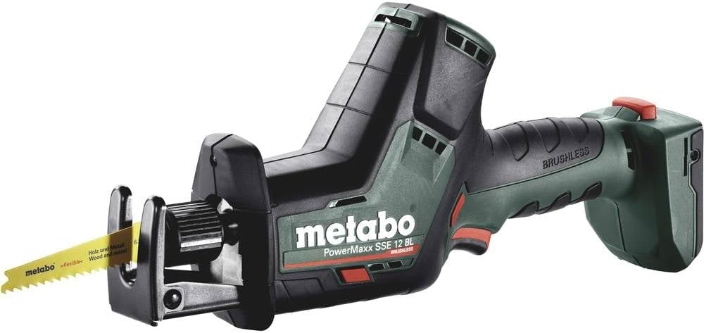 Metabo Akku Säbelsäge (ohne Akku, mit LED-Licht, 12 V, Sägeblatt 180° drehbar, Tiefenanschlag werkze