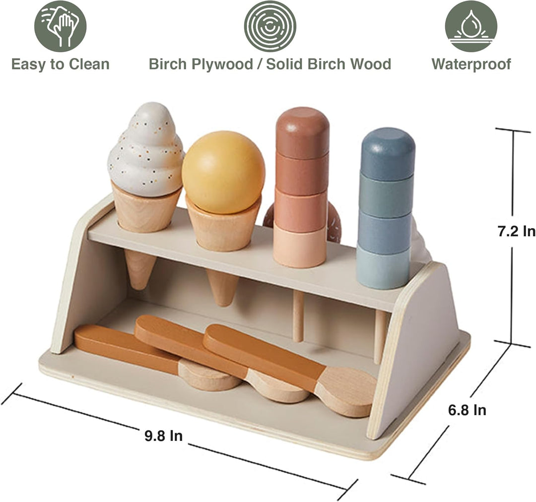 FLEXA Eisladen Kinder Holz | Eisdiele für Rollenspiele mit Einkaufsladen | Montessori Spielzeug ab 2