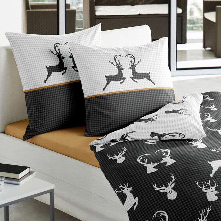 Traumschlaf Biber Bettwäsche Hirsche Grafit 1 Bettbezug 135 x 200 cm + 1 Kissenbezug 80 x 80 cm, 1 B
