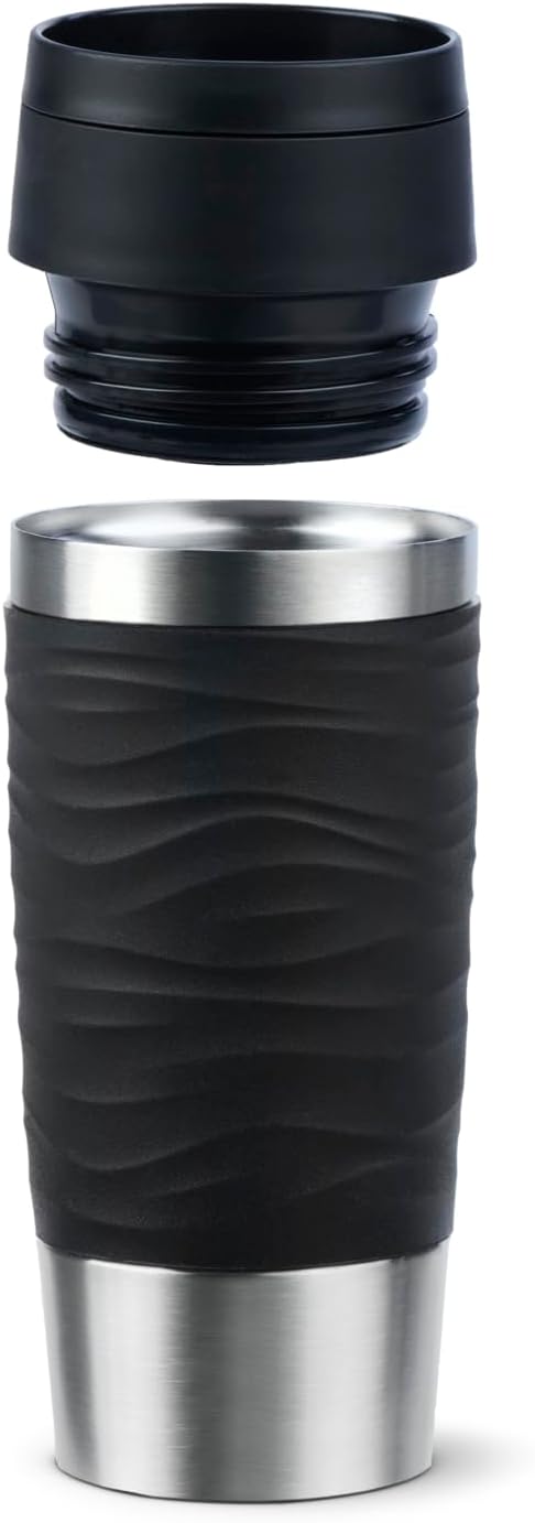 Emsa N20212 Travel Mug Wave Isolierbecher 0,36 Liter | neuer Komfort-Schraubverschluss | Edelstahl |