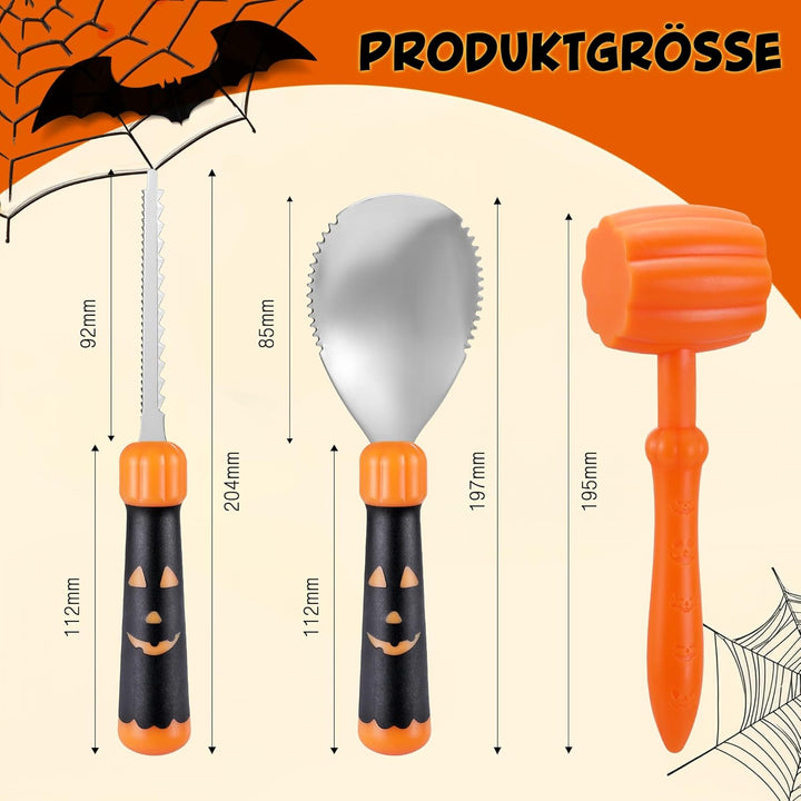 HAUSHOF Halloween Kürbis Schnitzset 23-tlg., Kürbis Schnitzwerkzeuge mit Hammer und 20 Formen, DIY H