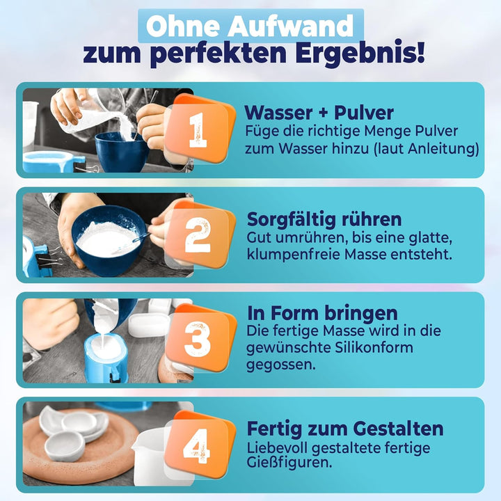 Giesspulver Extra Weiss 1,0kg - Premium Gips zum Giessen - Reliefgiesspulver weiss aus hochwertigem