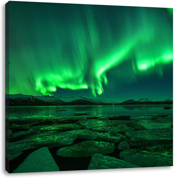 Polarlicht am Himmel, Format: 70x70 auf Leinwand, XXL riesige Bilder fertig gerahmt mit Keilrahmen,