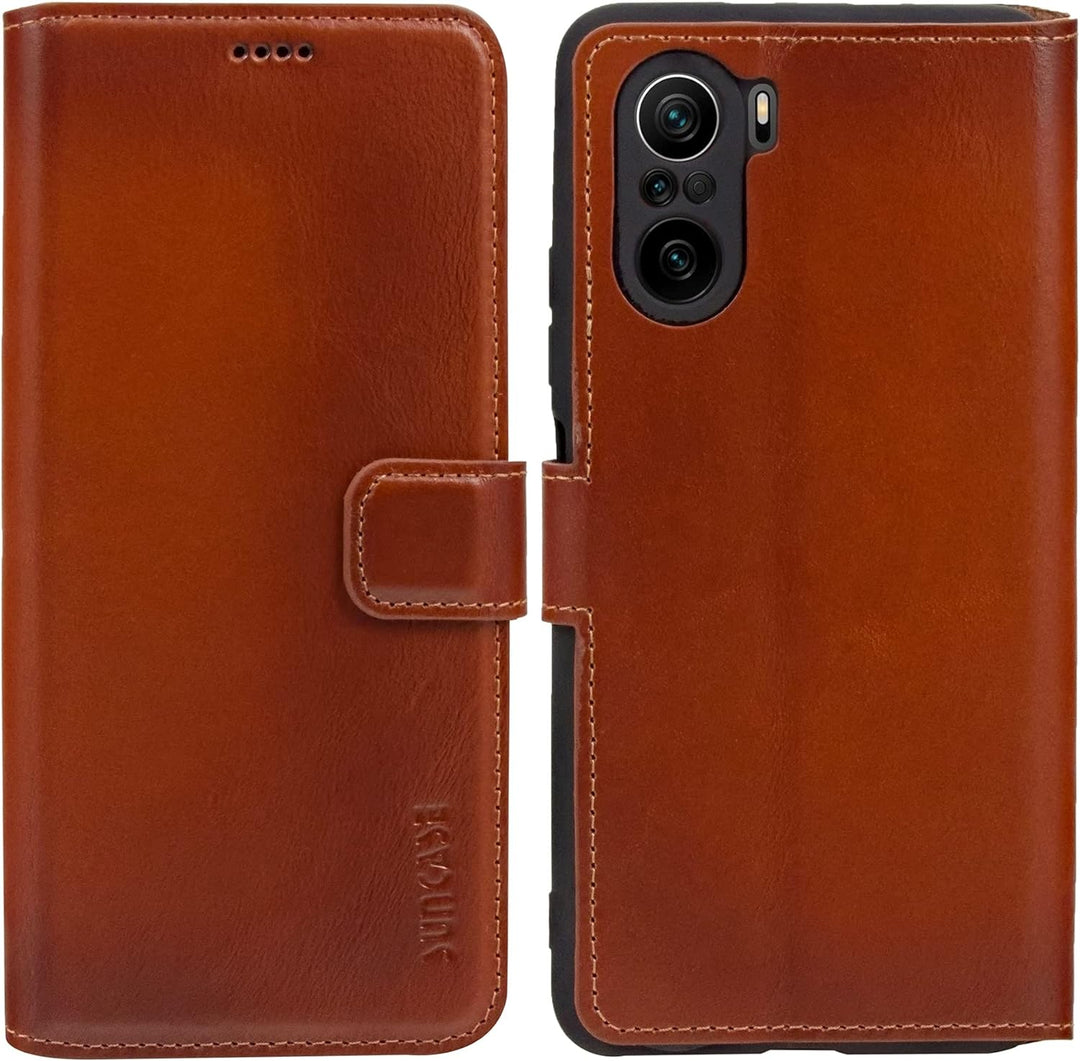 Suncase Book-Style Hülle kompatibel mit Xiaomi Poco F3 Leder Tasche (Slim-Fit) Lederhülle Handytasch