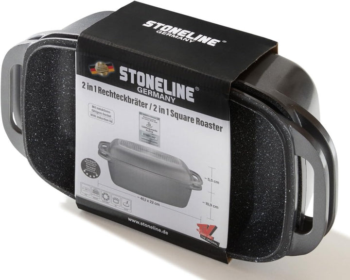 STONELINE Bräter Induktion 43 x 26 cm, 7,8 L, Bräter mit Deckel backofengeeignet, Deckel als Auflauf