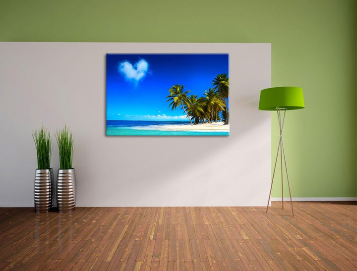 Herz aus Wolken über dem Meer Format: 100x70 auf Leinwand, XXL riesige Bilder fertig gerahmt mit Kei