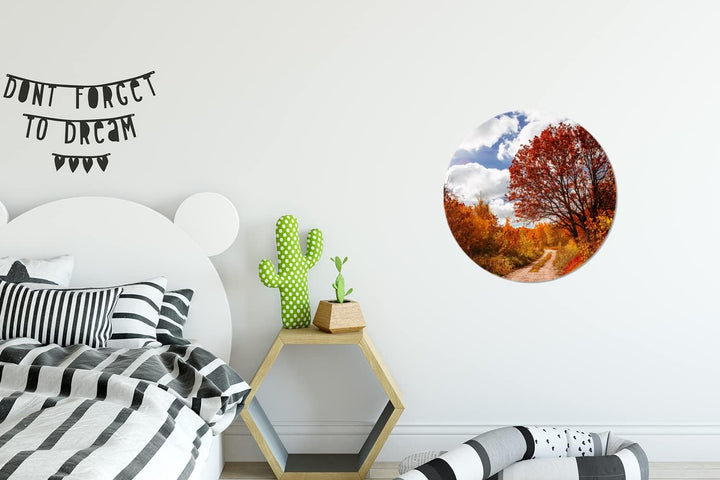 MuchoWow Wandbild Rund Wanddeko Deko Wohnzimmer Bilder 30x30 cm Baum - Weg - Herbst, 30x30 cm
