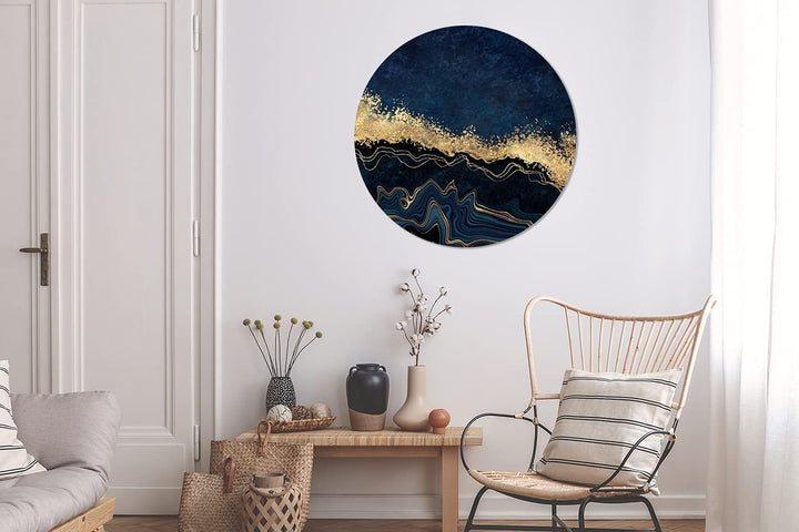 MuchoWow Wandbild Rund Wanddeko Deko Wohnzimmer Bilder 90x90 cm Marmor - Textur - Gold - Illustratio