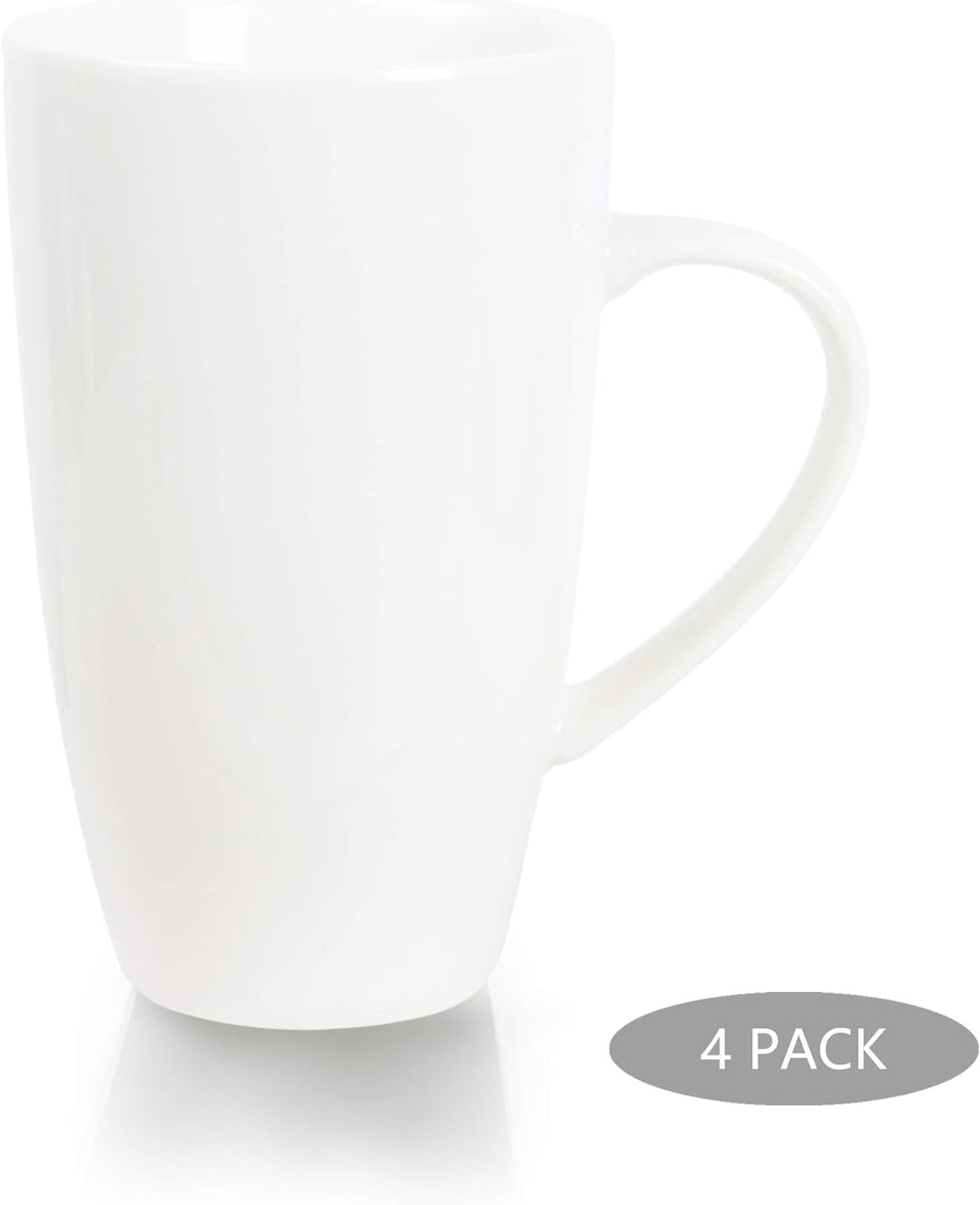 fanquare Weisse Kaffeetasse Set, Kaffeset 4 Personen, Grosser Porzellan Becher für Cappuccino, Kaffe