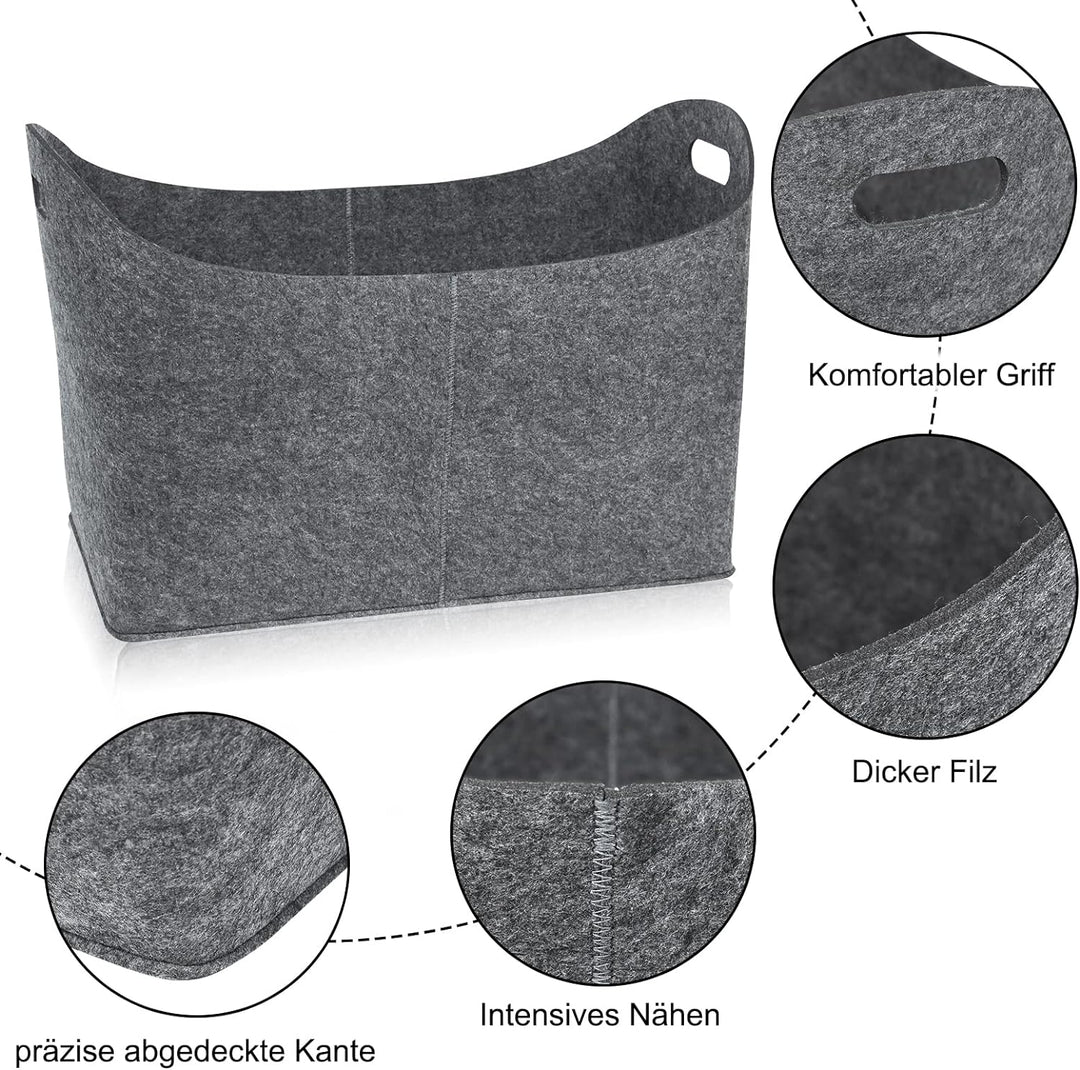 Yznahre Filztaschen, 4 Stücke Faltbar Filztasche Kaminholz Kaminholztasche Filz, Filzkorb Filztasche