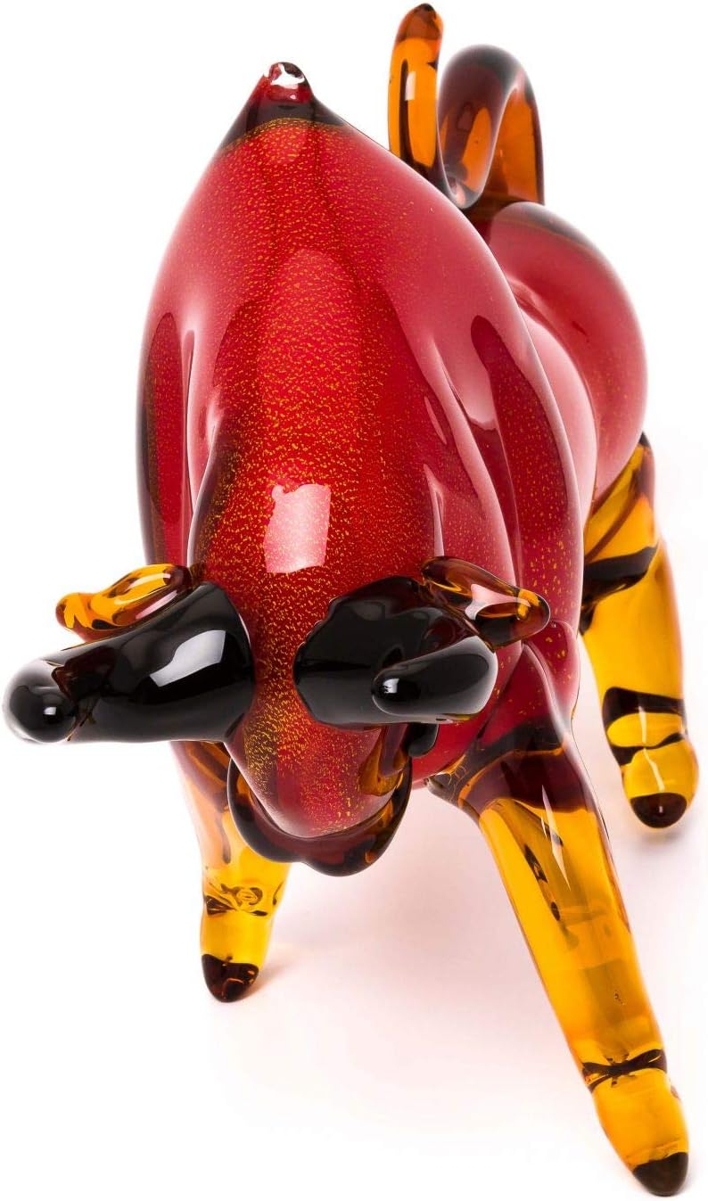 Stier aus Glas Figur rot Dekoration grosse Skulptur 50cm Glass Bull Taurus