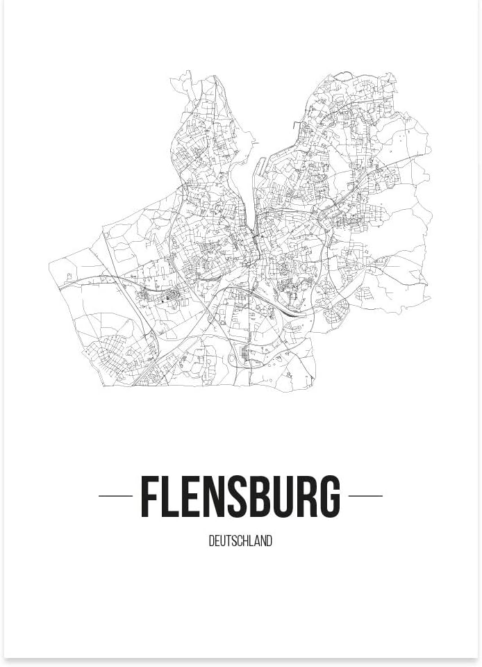 JUNIWORDS Stadtposter, Flensburg, Wähle eine Grösse, 60 x 90 cm, Poster, Schrift B, Weiss 60 x 90 cm
