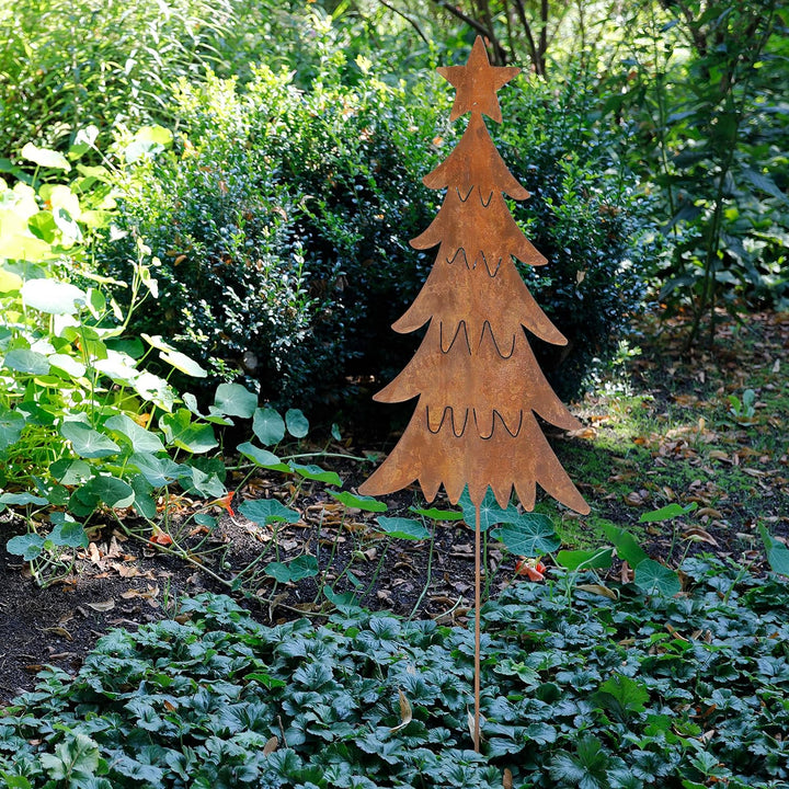 Tannenbaum Stecker Gartenstecker Metall H/B/T 106/24/0,5cm Weihnachten Rost Deko Baum mit Stern Weih