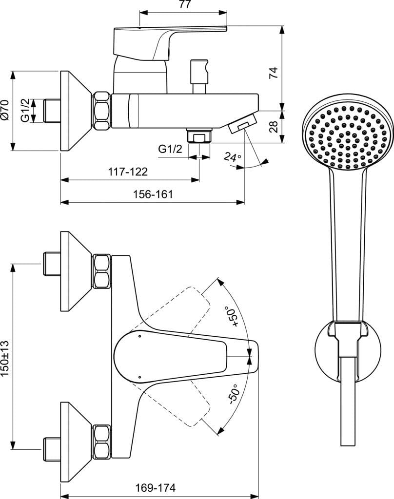 Ideal Standard - Cerafine D Einhebelmischer für Badewanne oder Dusche, mit Zubehör, verchromt