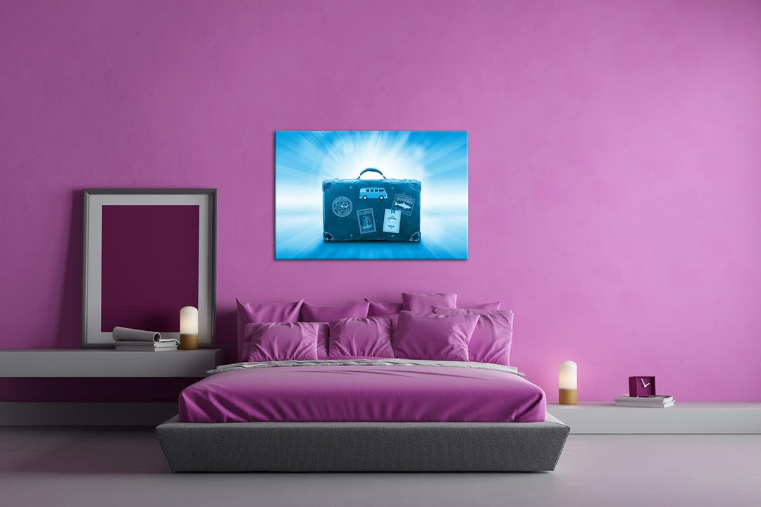 deyoli Reisekoffer aus Leder Format 80x60 Effekt: Monocrome Blau als Leinwandbild, Motiv fertig gera