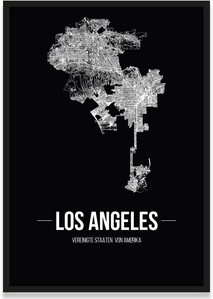 JUNIWORDS Stadtposter, Los Angeles, Wähle eine Grösse, 21 x 30 cm, Poster mit Rahmen, Schrift B, Sch