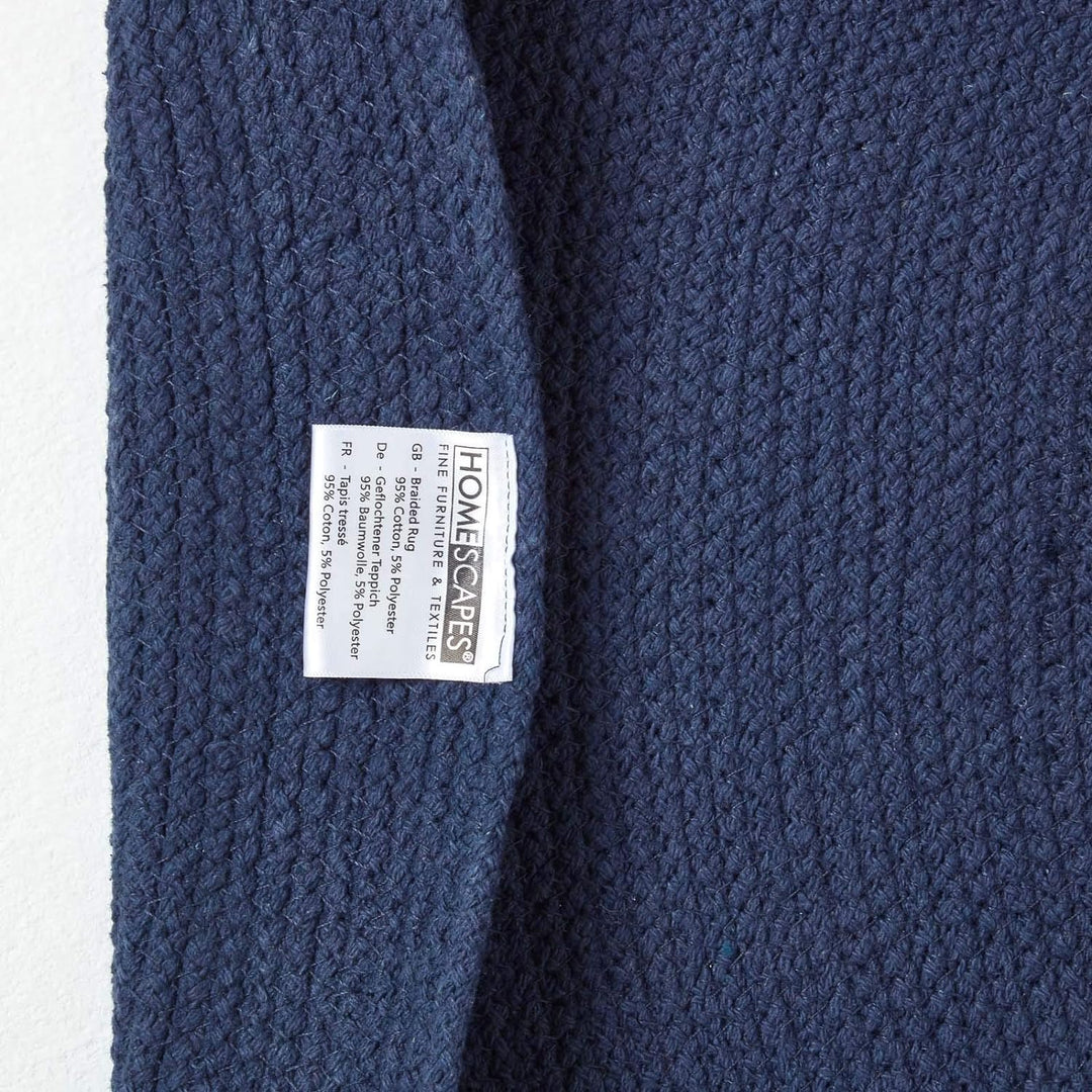 Homescapes ovaler Teppichläufer 66 x 200 cm, dunkelblau, geflochtener Läufer aus Baumwolle, Wendetep