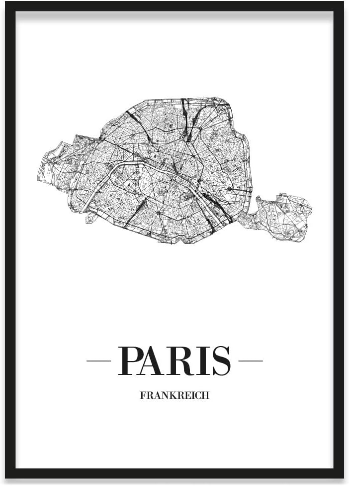 JUNIWORDS Stadtposter, Paris, Wähle eine Grösse, 30 x 40 cm, Poster mit Rahmen, Schrift A, Weiss 30