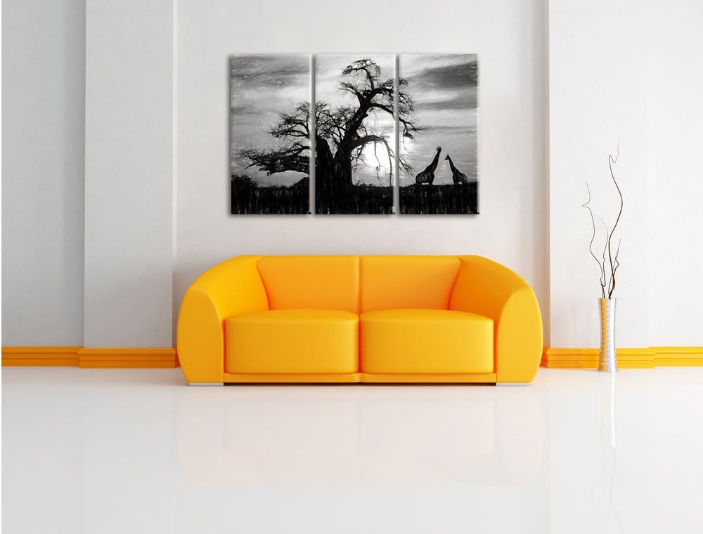 Pixxprint Zwei Giraffen in der Wüste Kohle Zeichnung Effekt 3-Teiler Leinwandbild 120x80 Bild auf Le