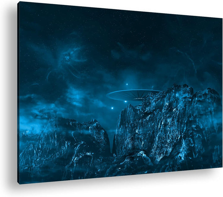 deyoli UFO auf einem fremden Planeten Format 80x60 Effekt: Monocrome Blau als Leinwandbild, Motiv fe