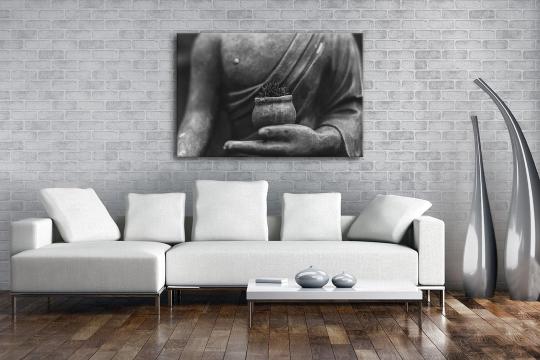 deyoli Meditierende Buddha Statue Format: 80x60 Effekt: Schwarz/Weiss als Leinwandbild, Motiv fertig