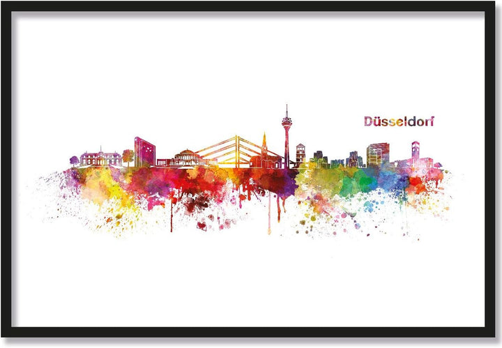 JUNIWORDS Poster mit/ohne Holzrahmen, Wähle ein Motiv, Aquarell Skyline Düsseldorf, Wähle eine Gröss