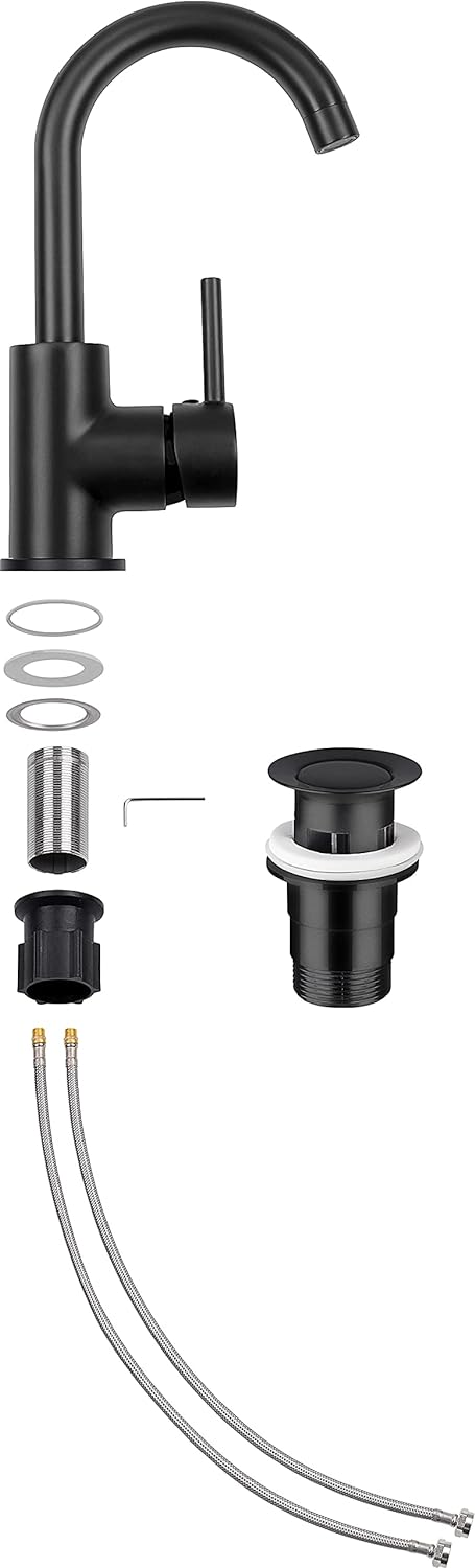 Cornat Waschtisch-Einhebelarmatur "Noir" - Black Edition - Matt schwarzer Messingkörper - Mühelose S