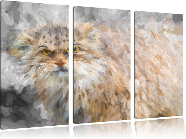 gereizte kleine Manul schwarz/weiss Deluxe 3-Teiler Leinwandbild 120x80 Bild auf Leinwand, XXL riesi