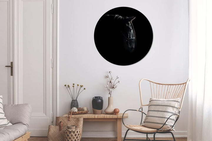 MuchoWow Wandbild Rund Wanddeko Deko Wohnzimmer Bilder 90x90 cm Pferd - Leicht - Schwarz, 90x90 cm