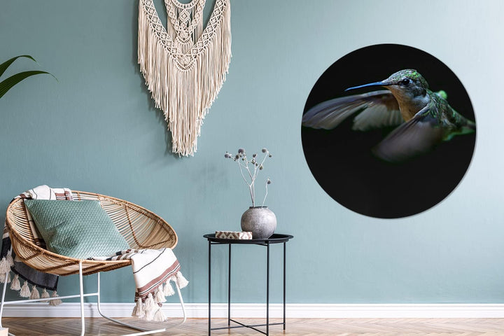 MuchoWow Wandbild Rund Wanddeko Deko Wohnzimmer Bilder 90x90 cm Kolibri - Federn - Schwarz, 90x90 cm