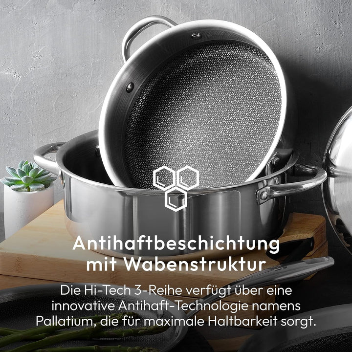 MasterPro Hi-Tech 3 | Topf 28 cm | Edelstahl mit Wabenstruktur | 3-Fache Beschichtung | Küchenutensi