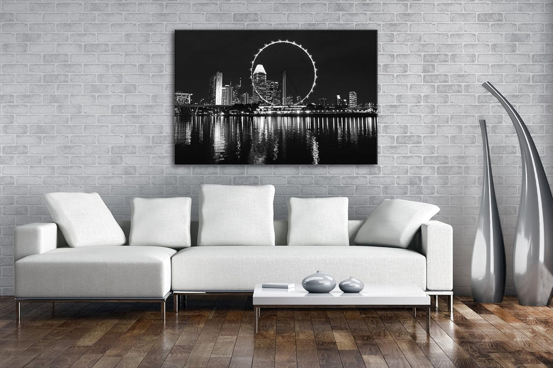 deyoli Riesenrad in Singapur Effekt: Schwarz/Weiss im Format: 60x40 als Leinwandbild, Motiv fertig g