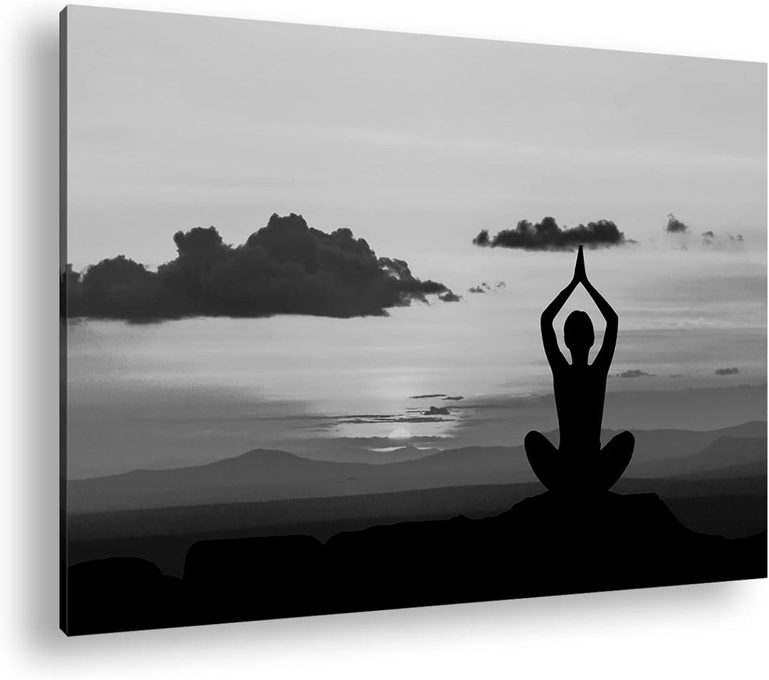 deyoli Yoga Meditation am Meer Format: 80x60 Effekt: Schwarz&Weiss als Leinwandbild, Motiv fertig ge
