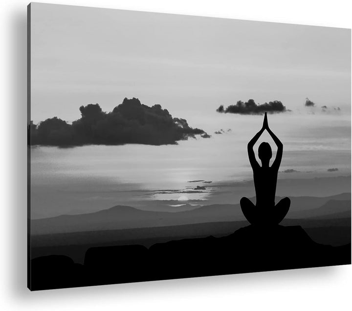 deyoli Yoga Meditation am Meer Format: 80x60 Effekt: Schwarz&Weiss als Leinwandbild, Motiv fertig ge