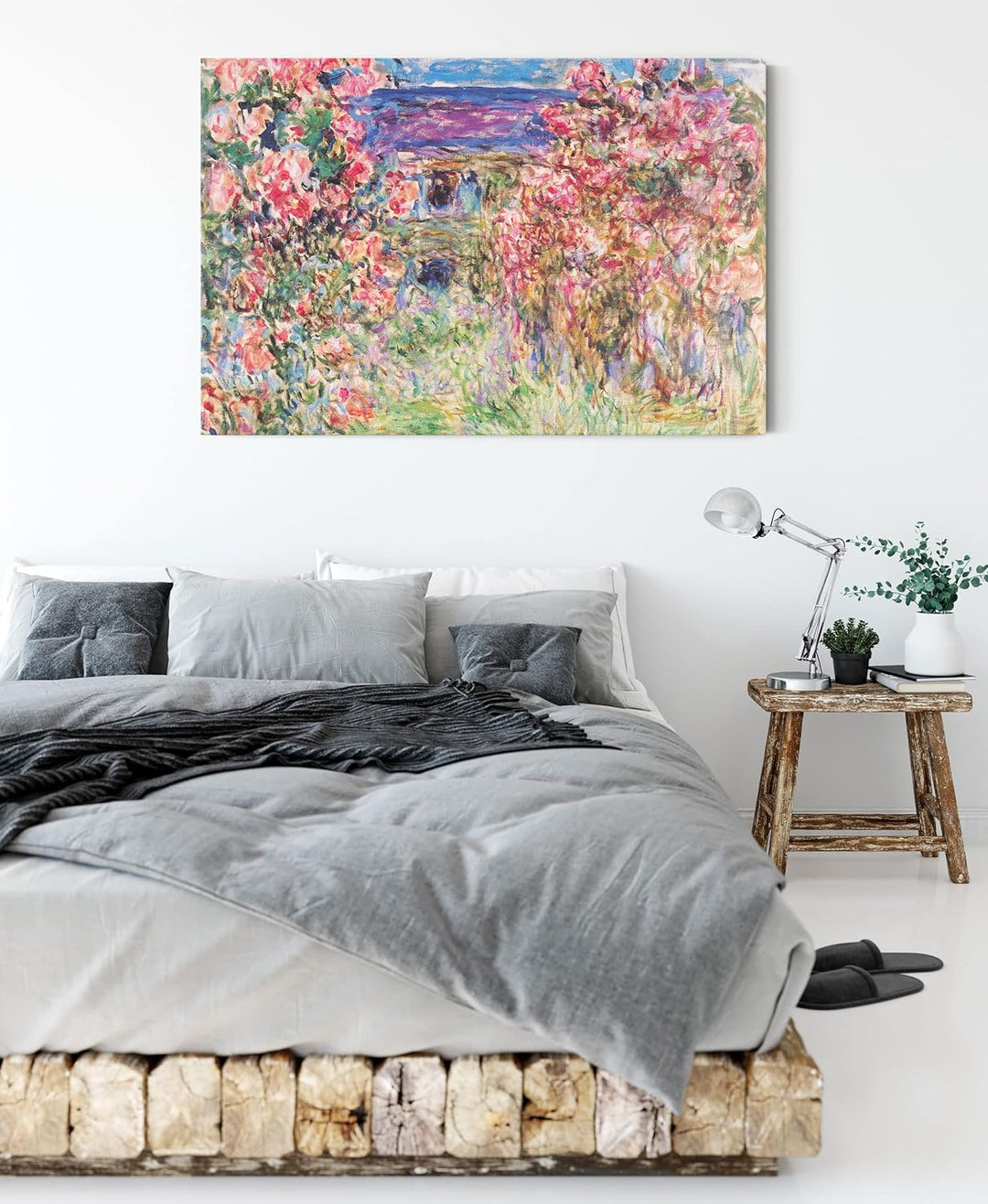 Generisch Claude Monet - Das Haus in den Rosen als Leinwandbild / Grösse: 100x70 cm / Wandbild / Kun