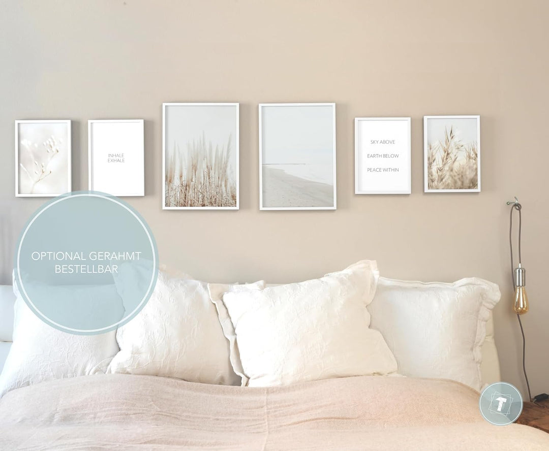 Papierschmiede® XL Mood Poster Set Pampas White, Deko Bilder Wohnzimmer, 2x DIN A2 (ca. 59x42) und 4