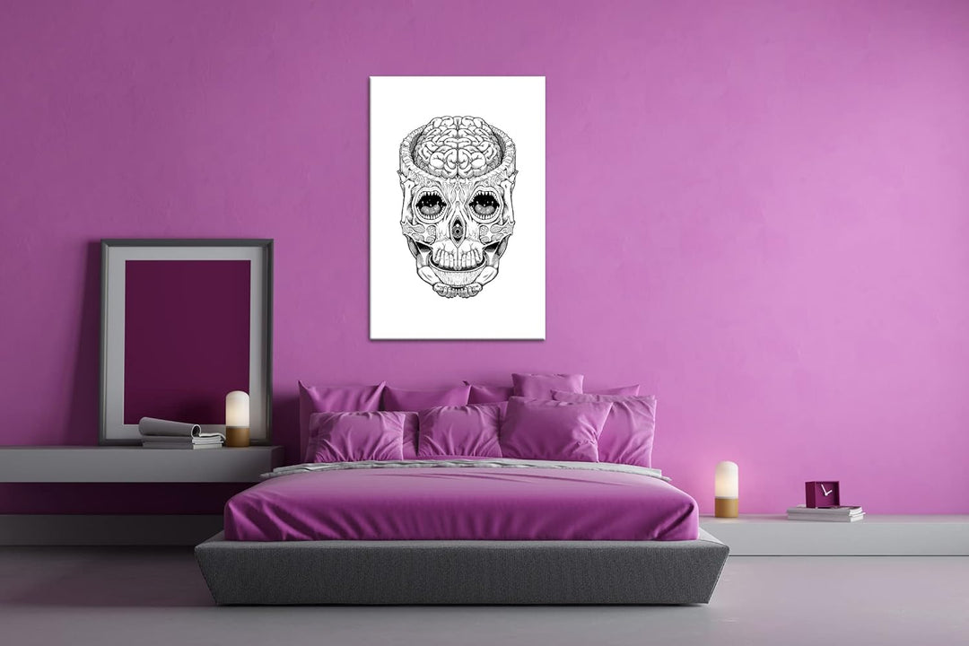 deyoli Schädel Zeichnung Format: 80x60 als Leinwandbild, Motiv fertig gerahmt auf Echtholzrahmen, Ho