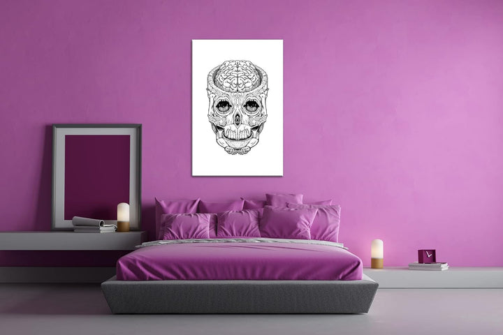 deyoli Schädel Zeichnung Format: 80x60 als Leinwandbild, Motiv fertig gerahmt auf Echtholzrahmen, Ho