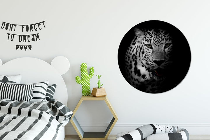 MuchoWow Wandbild Rund Wanddeko Deko Wohnzimmer Bilder 90x90 cm Tiere - Schwarz - Weiss - Panther -